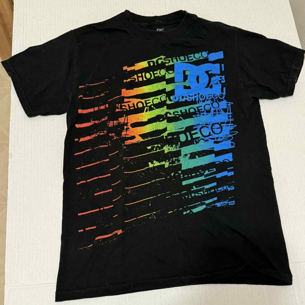 DC Black Tee with Multicolor Design